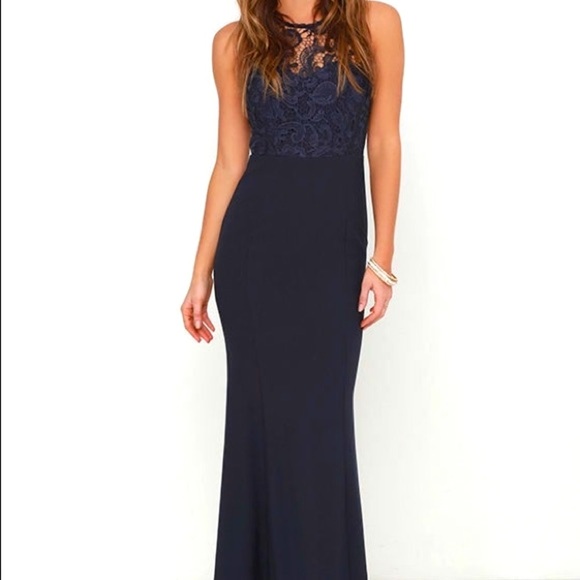 Navy Lulus gown worn once - Picture 1 of 6